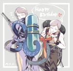  2boys ? brothers flamethrower grey_hair happy_birthday hinoe_(right-hnxx03) icethrower juuni_taisen male_focus multiple_boys short_hair siblings snake tsumita_nagayuki tsumita_takeyasu weapon white_hair yellow_eyes 