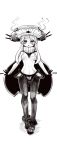 1girl arms_at_sides boa_(brianoa) character_request full_body greyscale hair_between_eyes hat highres kantai_collection long_hair looking_at_viewer monochrome pantyhose parted_lips shoes sidelocks simple_background solo standing triangle_mouth white_background 