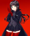  1girl 2016 a-1_pictures adapted_costume amamiya_ren amamiya_ren_(cosplay) ascii_media_works atlus bangs black_hair black_jacket black_skirt blunt_bangs blush bushiroad connection cosplay cowboy_shot eyebrows_visible_through_hair gloves green_eyes highres jacket kurosawa_dia long_hair long_sleeves looking_at_viewer love_live! love_live!_sunshine!! megami_tensei mole mole_under_mouth p-studio persona persona_5 red_background red_gloves red_legwear sega shiny shiny_hair sidelocks simple_background skirt smile solo sonic_team standing sunrise_(studio) sweetie_cyanide thigh-highs thighs very_long_hair year_connection 