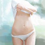 1girl golbin highres midriff navel panties photo-referenced thighs underwear undressing 