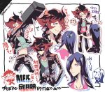  blue_hair chibi eyelashes gueira hair_over_one_eye hinoe_(right-hnxx03) hitting jacket leather leather_jacket male_focus meis_(promare) midriff promare red_eyes redhead shaded_face sideburns translation_request 