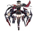  1girl armor artist_request azur_lane bangs belt black_cape black_footwear black_headwear black_jacket black_legwear black_shorts cape closed_mouth fingerless_gloves frown full_body gloves hair_between_eyes hair_ornament hat highres holding holding_sword holding_weapon jacket japanese_armor katana kinu_(azur_lane) looking_at_viewer medium_hair military military_hat military_uniform multicolored multicolored_cape multicolored_clothes official_art red_cape red_gloves retrofit_(azur_lane) rigging rudder_footwear shorts shoulder_armor sode solo sword thigh-highs torpedo_launcher transparent_background turret uniform weapon yellow_eyes 