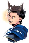  1boy animal_ears black_hair diarmuid_ua_duibhne_(fate/grand_order) dog_ears fate/grand_order fate_(series) hair_between_eyes kemonomimi_mode looking_at_viewer looking_back male_focus mole mole_under_eye nishiyama_(whatsoy) solo sparkle yellow_eyes 