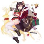  1girl allenes animal_ears armpits arms_up aurora azur_lane bag bell blush boots box breasts brown_hair candy candy_cane capelet christmas elbow_gloves fang food gift gift_box gloves hair_bell hair_ornament manjuu_(azur_lane) medium_breasts midriff navel official_art open_mouth skin_fang smile squirrel_ears squirrel_girl squirrel_tail star tail thigh-highs tongue tongue_out torpedo transparent_background under_boob wakaba_(azur_lane) wakaba_(holiday_special_wakaba!)_(azur_lane) 