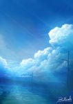  alu.m_(alpcmas) blue_sky blue_theme blurry clouds commentary depth_of_field highres hill light_rays no_humans original rural scenery signature sky sunlight telephone_pole 