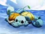 afloat blue_sky brown_eyes clouds cloudy_sky commentary commission creature day deviantart_username english_commentary full_body gen_1_pokemon happy mouth_hold namh no_humans outdoors pokemon pokemon_(creature) shell sky squirtle water watermark web_address 