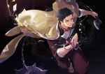  1boy axe beads black_hair callarinc flail haori himejima_gyoumei holding holding_weapon japanese_clothes kimetsu_no_yaiba morning_star scar slippers solo uniform weapon 