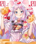  1girl 2020 absurdres animal_ears cheese chinese_zodiac food highres japanese_clothes kimono mouse mouse_ears mouse_girl original wachiroku_(masakiegawa86) year_of_the_rat 