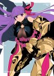  1girl bare_shoulders claws fate/extra fate/extra_ccc fate_(series) frilled_skirt frills hair_ribbon long_hair looking_at_viewer nishiyama_(whatsoy) o-ring o-ring_top passion_lip pink_eyes purple_hair ribbon skirt solo very_long_hair violet_eyes 