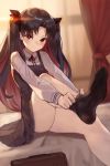  1girl bangs black_hair blush breasts fate/grand_order fate_(series) highres ishtar_(fate)_(all) long_hair long_sleeves looking_at_viewer multicolored_hair red_eyes redhead seon_(seonon_) small_breasts solo space_ishtar_(fate) two-tone_hair two_side_up younger 