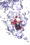  1boy blue_eyes cape character_doll chibi fate/apocrypha fate_(series) heterochromia highres ice ice_cube karna_(fate) male_focus mchi solo water white_hair white_skin 