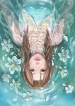  1girl aerith_gainsborough blue_eyes brown_hair commentary_request dress final_fantasy final_fantasy_vii flower long_hair looking_at_viewer nexeee solo water 