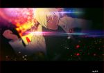  1boy cigarette dark_skin dark_skinned_male frown jacket katou_teppei kekkai_sensen lens_flare letterboxed male_focus mouth_hold solo tareme white_hair white_jacket zap_renfro 