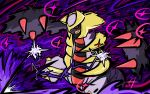  commentary creature energy english_commentary gen_4_pokemon giratina highres ishmam legendary_pokemon no_humans pokemon pokemon_(creature) red_eyes shadow_force_(pokemon) solo sparkle 