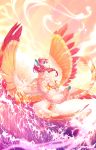  blue_eyes clockbirds commentary creature english_commentary faerie_neopet flying highres kougra looking_away looking_up medium_hair multiple_wings neopets no_humans pink_hair sky solo twilight twintails water wind wings 