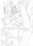  artist_request bazooka_(gundam) commentary_request cowboy_shot full_armor_unicorn_gundam gatling_gun greyscale gundam gundam_unicorn highres lineart looking_at_viewer mecha missile_pod monochrome no_humans nt-d shield unicorn_gundam white_background 