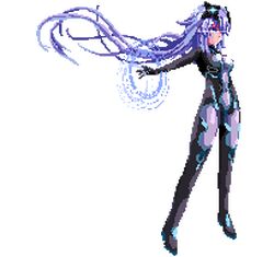  1girl bodysuit cundodeviant english_commentary headgear long_hair lowres neptune_(series) next_purple outstretched_arm pixel_art purple_bodysuit purple_hair shiny shiny_hair solo transparent_background very_long_hair 