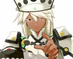  1girl closed_mouth dark_skin guilty_gear guilty_gear_xrd hat long_hair looking_at_viewer ramlethal_valentine sera_(sera0603) simple_background white_background white_hair yellow_eyes 