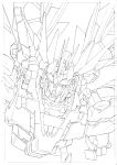  artist_request commentary_request greyscale gundam gundam_unicorn highres lineart looking_away mecha monochrome no_humans nt-d unicorn_gundam_banshee upper_body white_background 