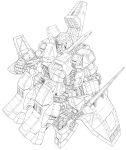  absurdres artist_request commentary_request full_body greyscale gundam highres lineart mecha monochrome no_humans psyco_gundam science_fiction transformation white_background zeta_gundam 