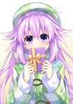  1girl adult_neptune artist_name bangs beret binato_lulu blush box checkered checkered_hat checkered_jacket choujigen_game_neptune covering_mouth eyebrows_visible_through_hair gift gift_box hair_between_eyes hair_flaps hat holding holding_gift jacket long_hair long_sleeves looking_at_viewer neptune_(series) pink_hair purple_hair shiny shiny_hair sidelocks solo sweater upper_body valentine violet_eyes white_sweater 