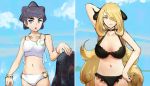  bikini black_bikini byte_(grunty-hag1) carnet_(pokemon) long_hair multiple_girls pokemon pokemon_(game) pokemon_dppt shirona_(pokemon) swimsuit 