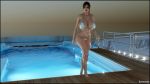  3d bikini bikini_top boat breasts brown_hair gisela highres large_breasts pool poolside swimsuit watercraft 