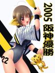  baseball_bat cat_ears clothes_writing competition_swimsuit hanshin_tigers ishii_akira nippon_professional_baseball one-piece_swimsuit short_hair swimsuit tiger tiger_ears 