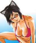  bikini breasts cat_ears cleavage glasses short_hair sideboob swimsuit ueyama_michirou yellow_eyes 