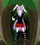  bunny_ears forest mismatched_legwear nature rabbit_ears reisen_udongein_inaba shinku_(artist) striped striped_legwear striped_thighhighs thigh-highs thighhighs touhou 