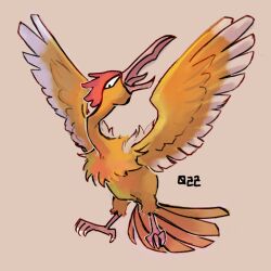  beak bird brown_background brown_feathers fearow feathered_wings feathers full_body highres kurapixel no_humans numbered open_mouth pokemon pokemon_(creature) simple_background solo wings 