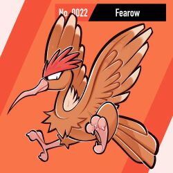  beak bird brown_feathers character_name eggmilky fearow feathered_wings feathers full_body highres no_humans numbered pokemon pokemon_(creature) solo wings 