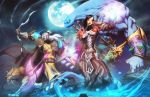  beast blue_eyes bow_(weapon) breasts elf full_moon gauntlets genzoman glowing hunter magic moon night night_elf pauldrons pointy_ears purple_skin red_eyes voidwalker warcraft warlock weapon wide_hips world_of_warcraft 