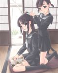  adjusting_hair bow cat hair_bow kneeling multiple_girls ponytail school_uniform serafuku shimano_natsume socks tatami twintails 