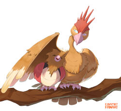  absurdres artist_name beak bird brown_feathers causmo7 closed_eyes evolutionary_line fearow feathered_wings feathers highres no_humans on_branch pokemon pokemon_(creature) simple_background spearow white_background wings 
