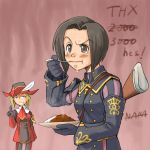  +nakayama_saki eating final_fantasy final_fantasy_xi food gun hits hume military military_uniform nakayama_saki red_mage tears uniform weapon 