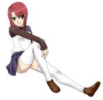  kirisato_itsuki legs mai_hime my-hime red_hair school_uniform short_hair sitting skirt smile thigh-highs thighhighs white_legwear yuuki_nao 