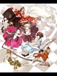  alice alice_in_wonderland black_hair blonde_hair blue_eyes brown_eyes brown_hair caterpillar caterpillar_(wonderland) clock dress glasses green_eyes hat heart long_hair mad_hatter pipe pocket_watch queen queen_of_hearts ribbon ribbons short_hair side_ponytail smoke tea watch white_rabbit 