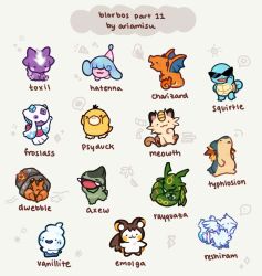  &gt;_&lt; :&lt; :3 ariamisu artist_name axew character_name charizard chibi chibi_only closed_eyes closed_mouth commentary dwebble emolga froslass hatenna highres meowth no_humans open_mouth pokemon pokemon_(creature) pokemon_focus psyduck rayquaza reshiram sitting smile squirtle squirtle_squad staryu sunglasses toxel tusks typhlosion vanillite 