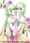  bad_id dress elf face flat_chest green_hair hat multiple_girls pink_eyes pointy_ears ribbon ribbons short_hair ueda_toraji 