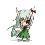  animal_tail chibi ex_keine exkeine horns kamishirasawa_keine mikoto_(pixiv66763) red_eyes ribbon ribbons tail touhou 