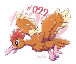  alex_baxter artist_name beak bird brown_feathers fearow feathered_wings feathers full_body no_humans numbered outline pokemon pokemon_(creature) signature solo white_outline wings 