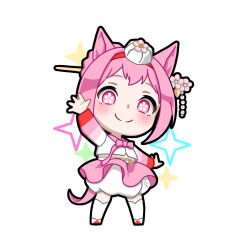  1girl alternate_costume animal_ears blush chibi chibi_only closed_mouth flower-shaped_pupils flower_in_eye hair_bun hair_ornament hair_stick hairband hanbok haru_urara_(umamusume) hat headband horse_ears horse_girl horse_tail korean_clothes long_hair long_sleeves looking_at_viewer pink_eyes pink_hair pink_hanbok pink_headband red_headband smile solo star_(symbol) striped_sleeves symbol-shaped_pupils symbol_in_eye tail thigh-highs tmen0316 umamusume white_hanbok white_thighhighs 
