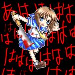  bangs blood blue_eyes brown_hair crazy demented higurashi_no_naku_koro_ni knife lowres redhead ryuuguu_rena school_uniform seifuku serafuku short_hair uniform vacant_eyes weapon 