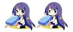  1girl aoi_sena black_socks blazer blush blush_stickers chaos;head chibi chibi_only collared_shirt empty_eyes food frown holding holding_food holding_popsicle jacket jitome kneehighs long_hair long_sleeves looking_at_viewer mamimu_(ma-mi-mu.me) melting mulitple_views necktie nervous_sweating open_clothes open_jacket open_mouth oversized_food oversized_object popsicle purple_necktie purple_skirt school_uniform science_adventure shirt simple_background sitting skirt socks sweat tearing_up variations violet_eyes wariza white_background white_shirt yellow_jacket 