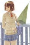  azuma_kiyohiko bag brown_hair highres school_uniform short_hair smile umbrella yotsubato! 