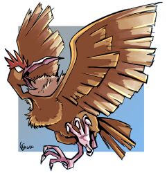  absurdres beak bird brown_feathers destinywebgio fearow feathered_wings feathers full_body highres no_humans open_mouth pokemon pokemon_(creature) signature solo talons wings 