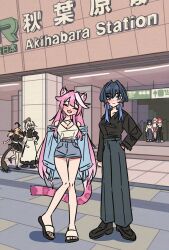  animal_ears apron black_shoes cecilia_immergreen collared_shirt commentary dress full_body gigi_murin holojustice hololive hololive_english holomyth klefpto long_hair long_sleeves maid maid_apron mori_calliope multiple_girls ninomae_ina&#039;nis ouro_kronii panther_ears panther_girl pants puffy_short_sleeves puffy_sleeves raora_panthera shirt shoes short_sleeves symbol-only_commentary tail takanashi_kiara virtual_youtuber 