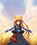  brown_hair holo iwapen long_hair pink_eyes spice_and_wolf wheat wolf_ears 