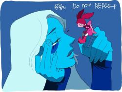 blue_diamond_(steven_universe) blue_eyes gem_(steven_universe) giant giantess pink_eyes pink_hair spinel_(steven_universe) steven_universe white_hair 